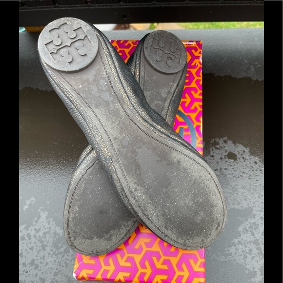 Tory Burch Eddie Metallic Bronze Brown Elastic Ballet Flat Leather Women's Sz 7 - Picture 4 of 5